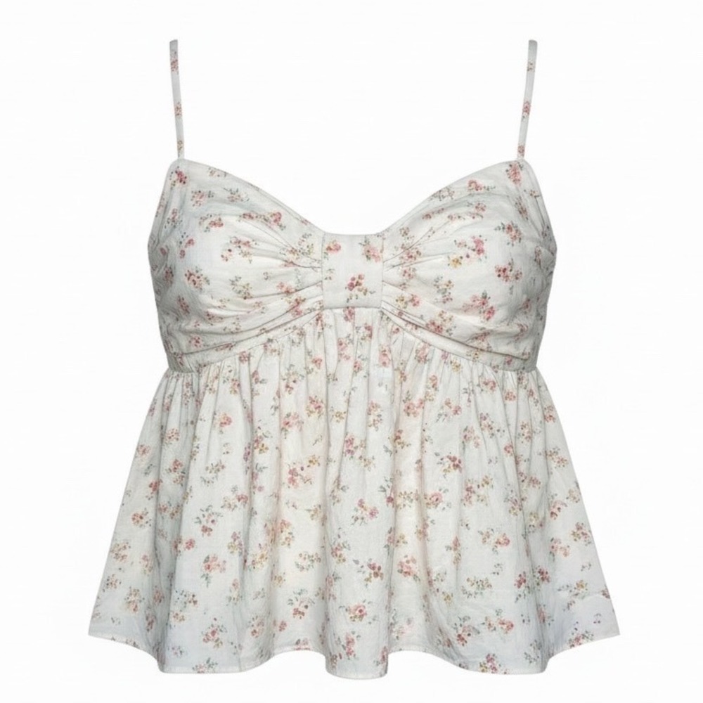 Thirty Sixty LA Floral Bow Cami Top Smocked Back Cottagecore Pink White Small